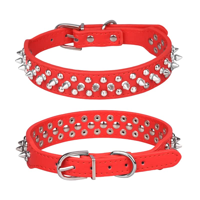 Bbmmayy spiked dog collar red XS with durable PU leather for daily wear