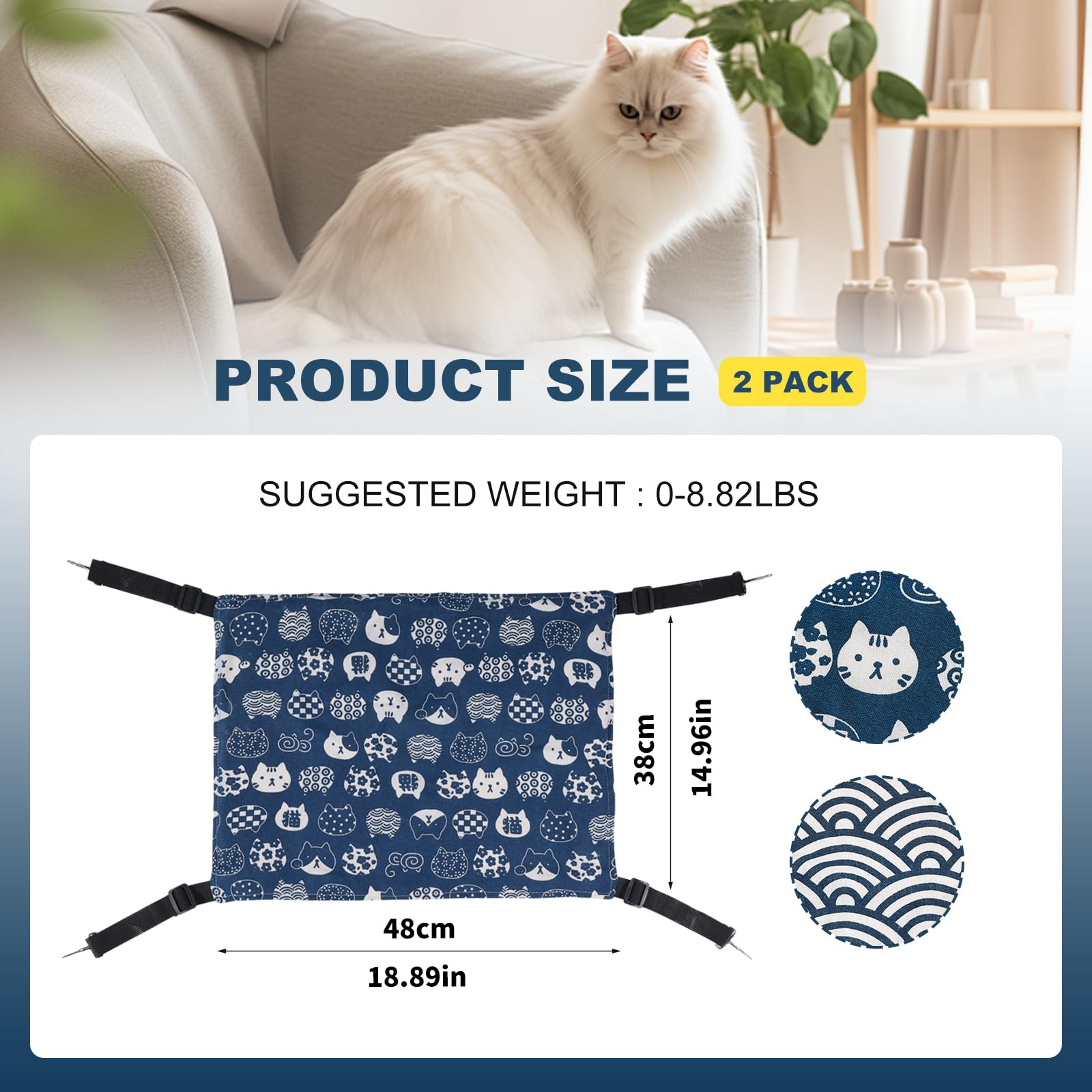 BCHARYA cat hammock adjustable suspension hooks for quick installation