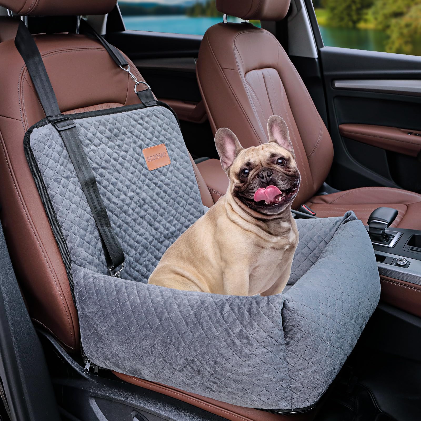 BCOCHAO dog car seat booster gray front view demonstrates secure travel comfort