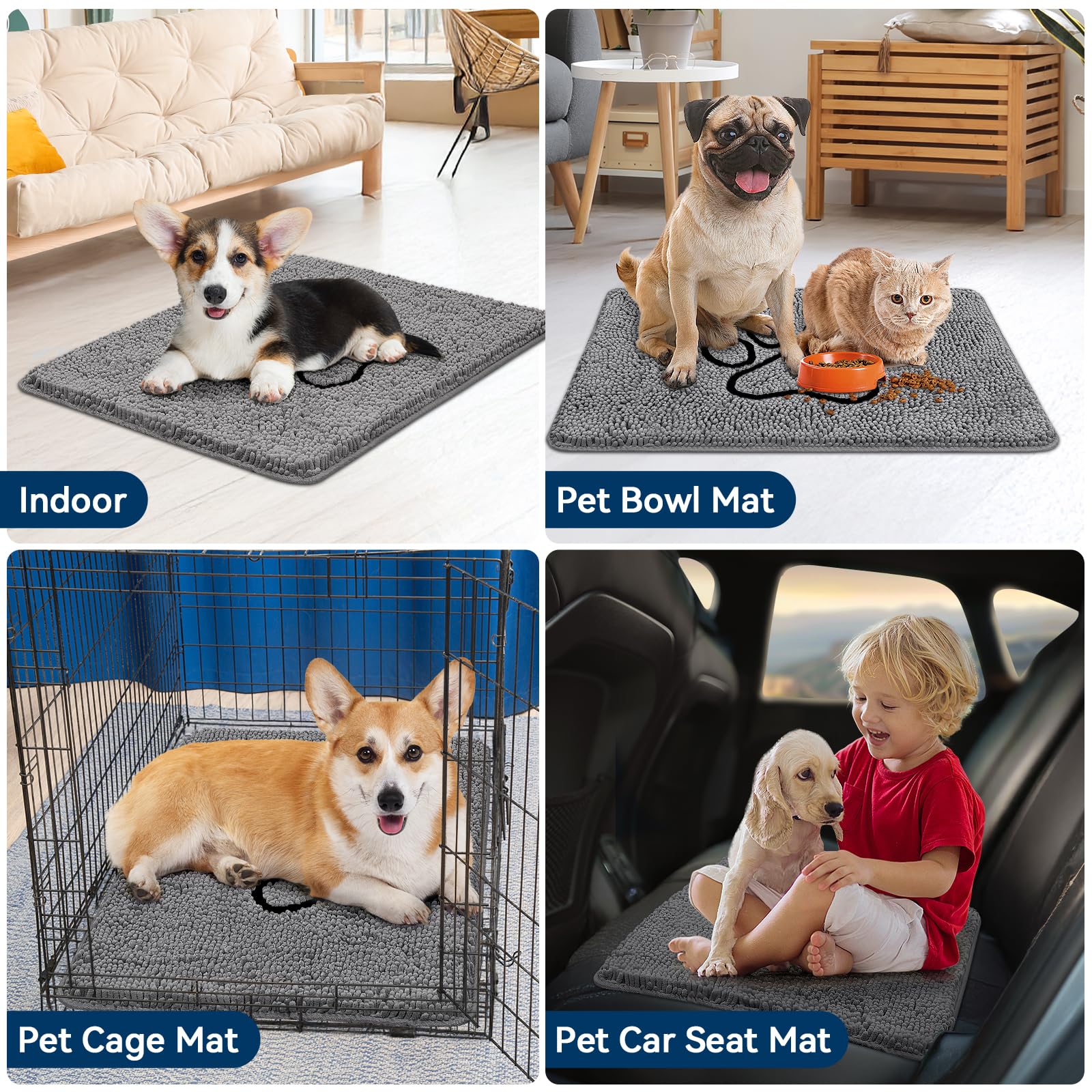 Bcoimo muddy paws mat on wood floor highlights easy-clean performance