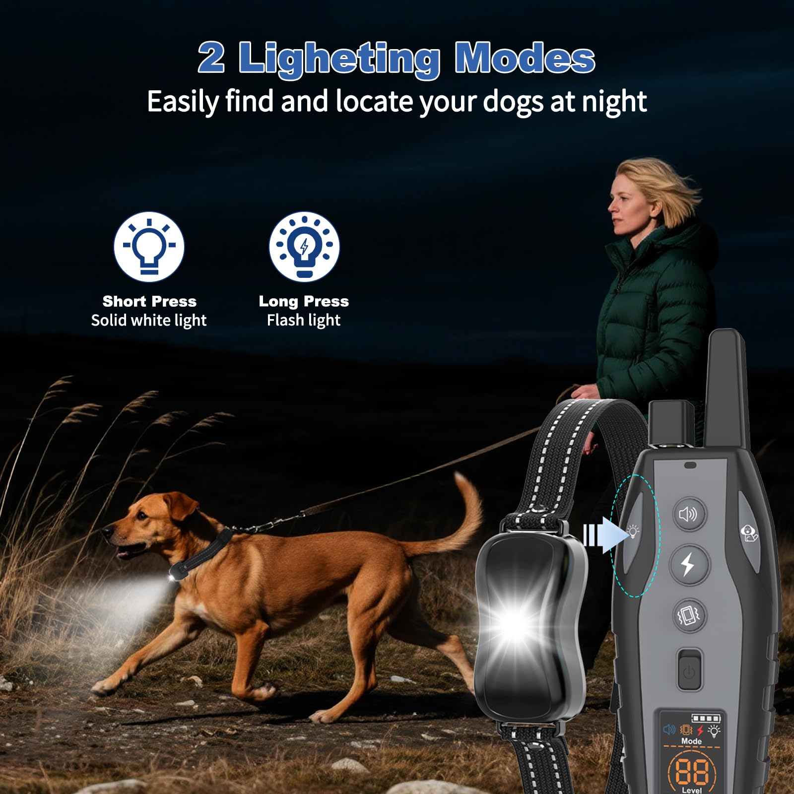 BCPETMY remote with 3300 ft range enables off-leash training in larger spaces.