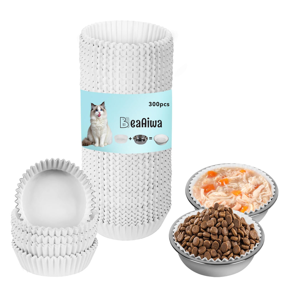 BeaAiwa disposable bowl liners 300 pcs white—easy cleanup after pet meals.