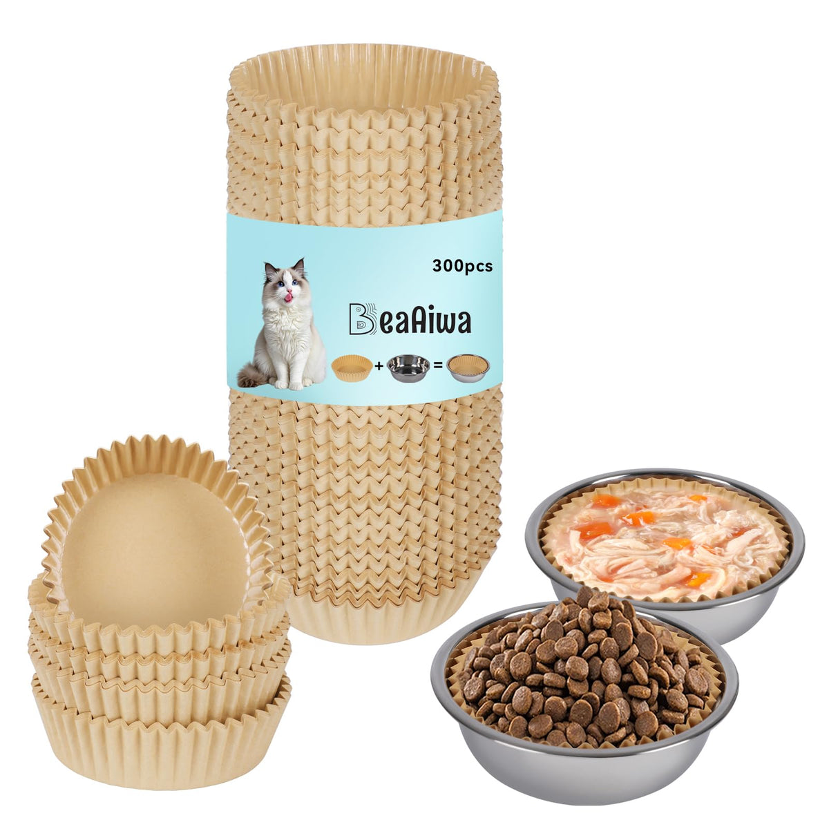 BeaAiwa disposable-bowl-liners 300-pack ready for quick, mess-free pet meals.