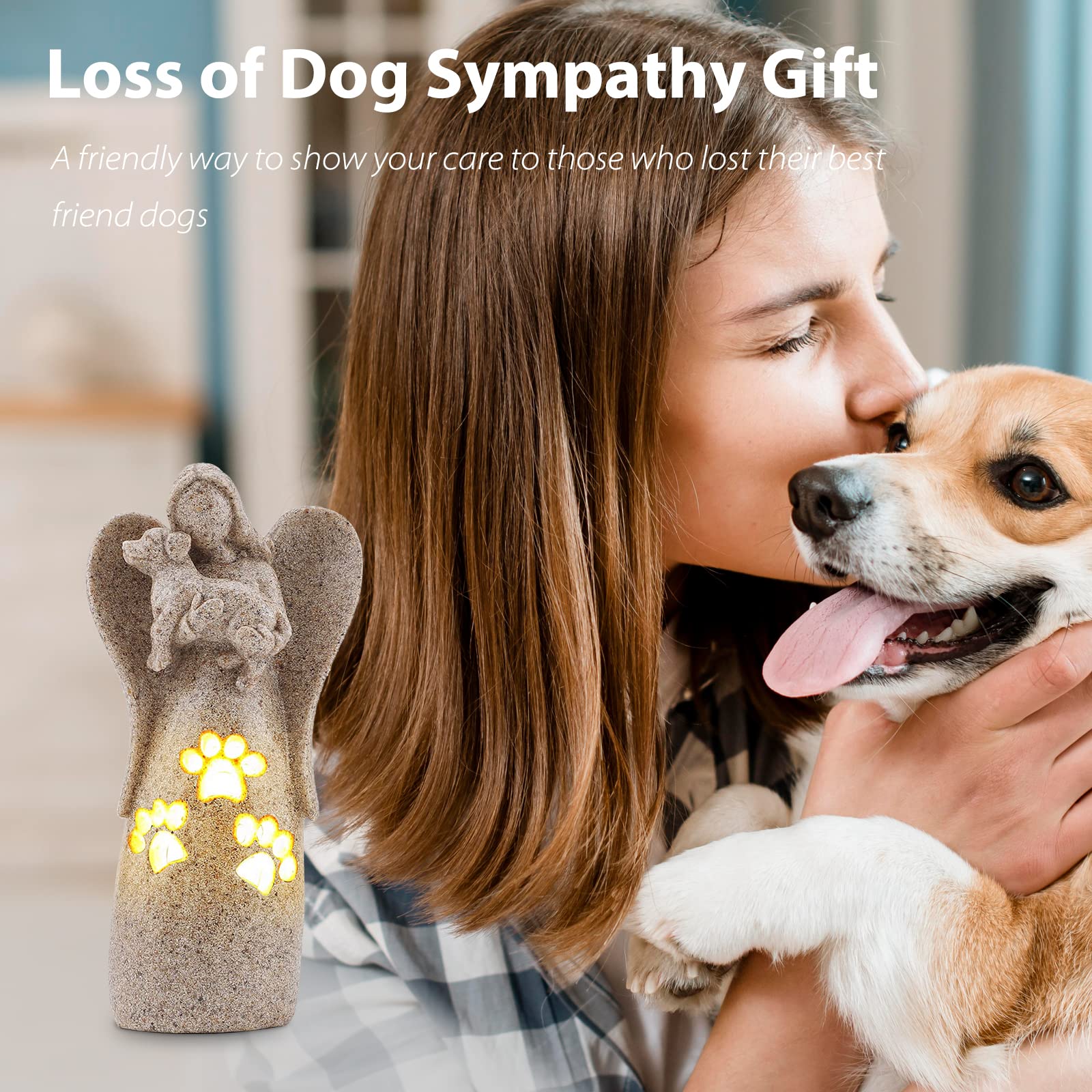 Bearae hand-painted resin angel statue captures tender moment of a dog in loving arms