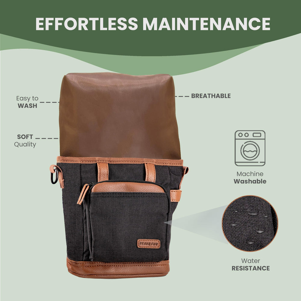 BEAU&FUR pouch with built-in poop bag dispenser for outdoor cleanup.