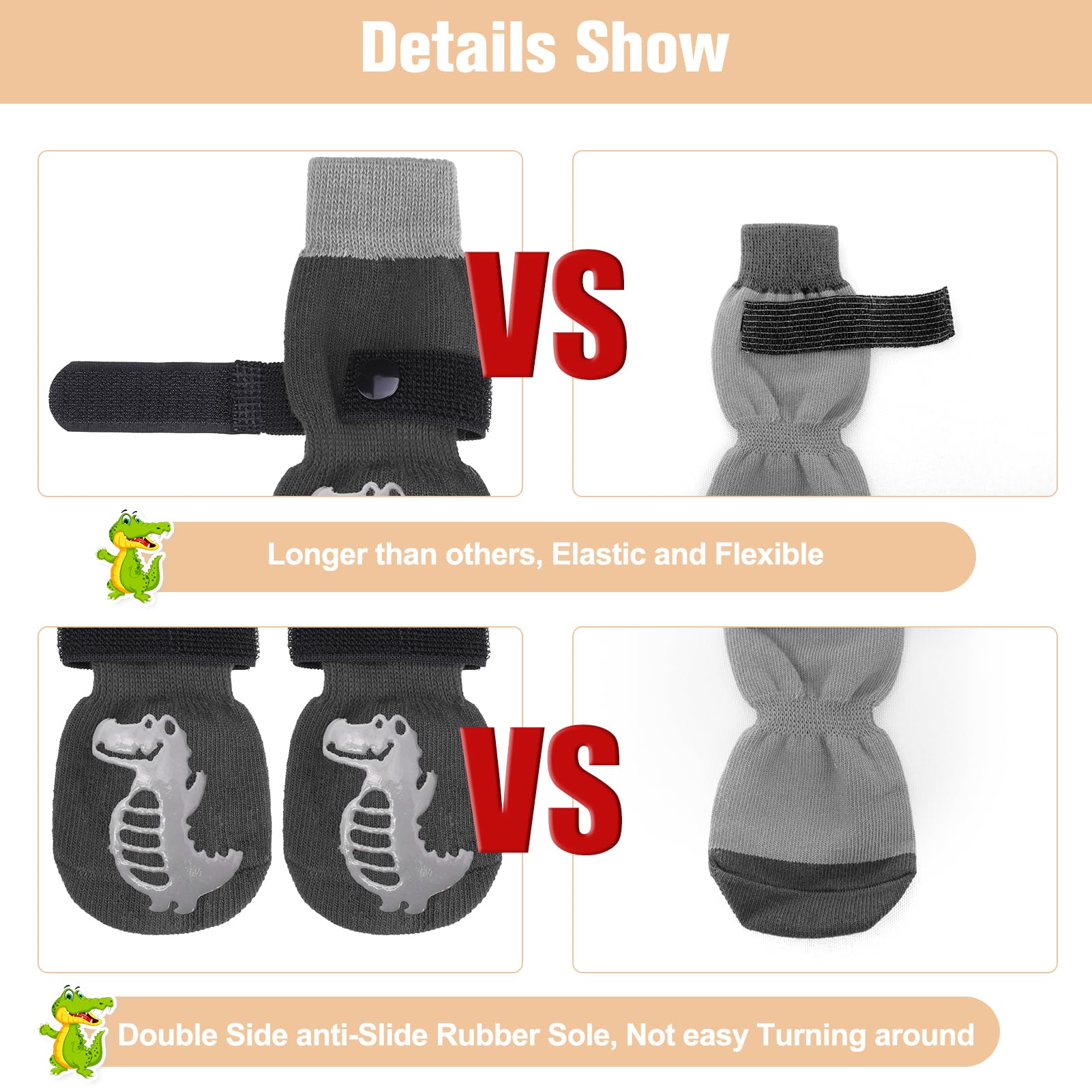 BEAUTYZOO anti-slip dog socks sole detail shows durable fabric for long wear