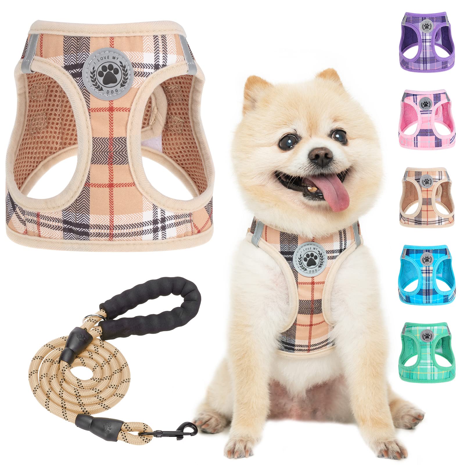 Arnés BEAUTYZOO para perros pequeños con diseño a cuadros, ideal para paseos cómodos.
