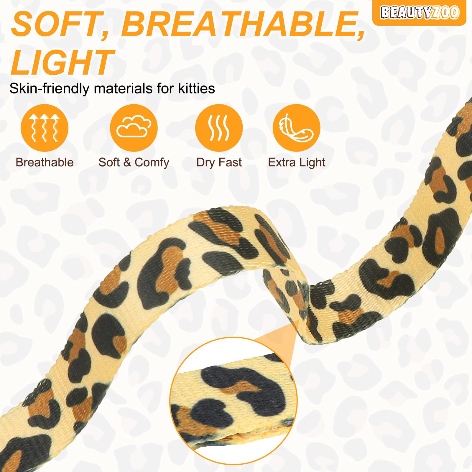 BEAUTYZOO cat leash 59-inch nylon with swivel to reduce tangling during walks