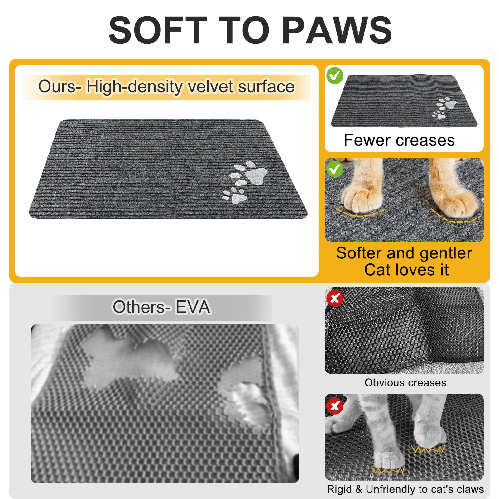BEAUTYZOO cat litter mat soft paw texture is gentle on paws and traps litter