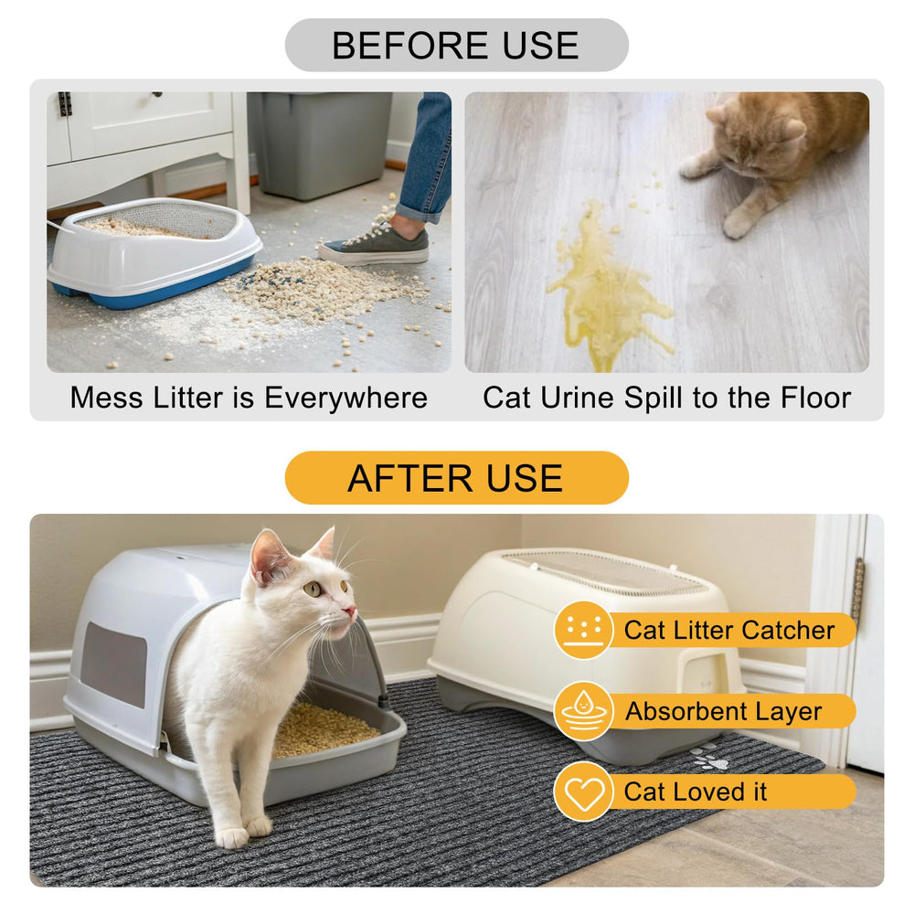 BEAUTYZOO cat litter mat waterproof backing protects floors from spills