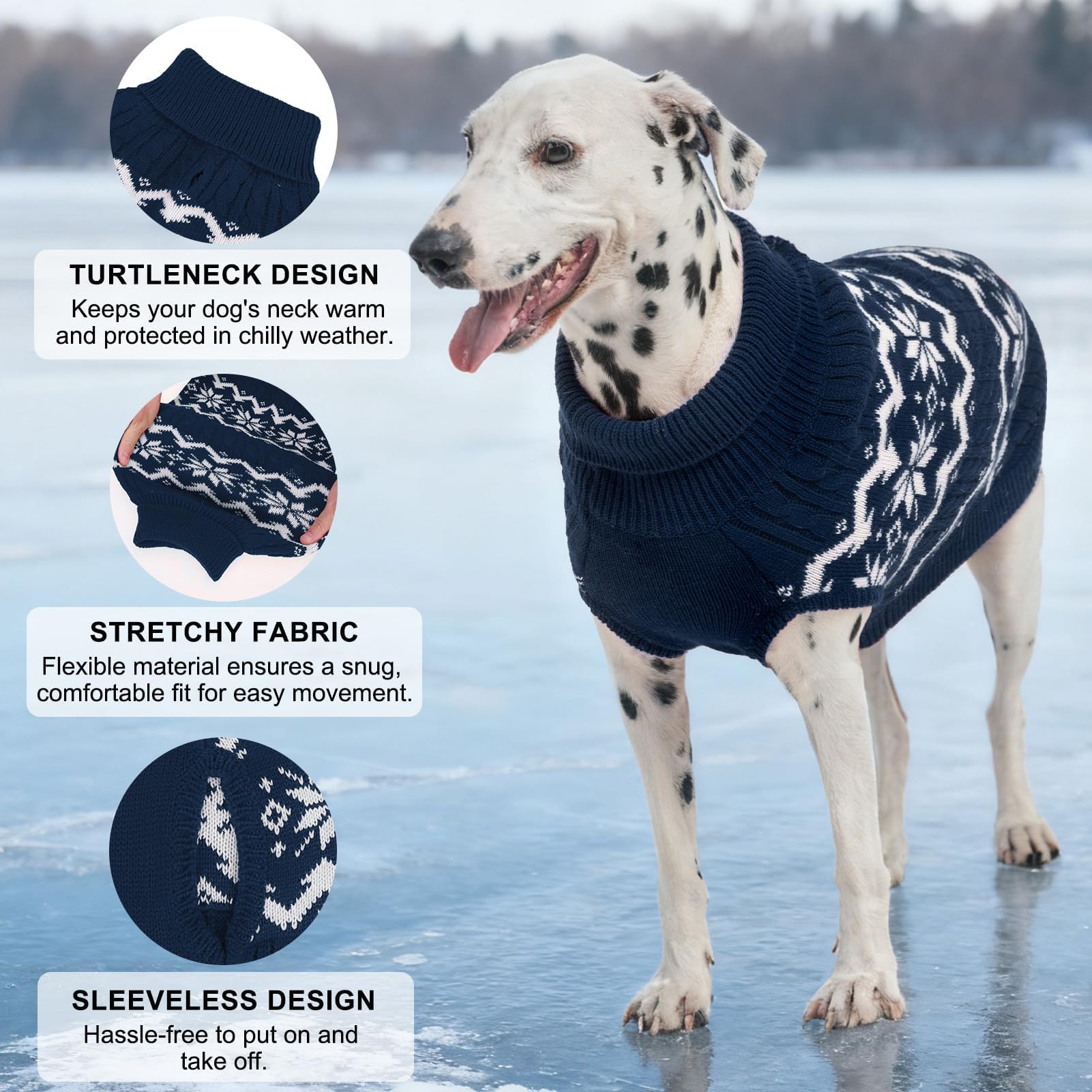 BEAUTYZOO dog Christmas sweater back view demonstrates cozy fit and secure leg openings.