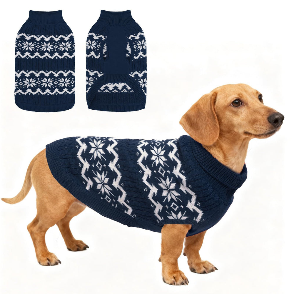 BEAUTYZOO dog Christmas sweater full view in navy for cozy winter walks.