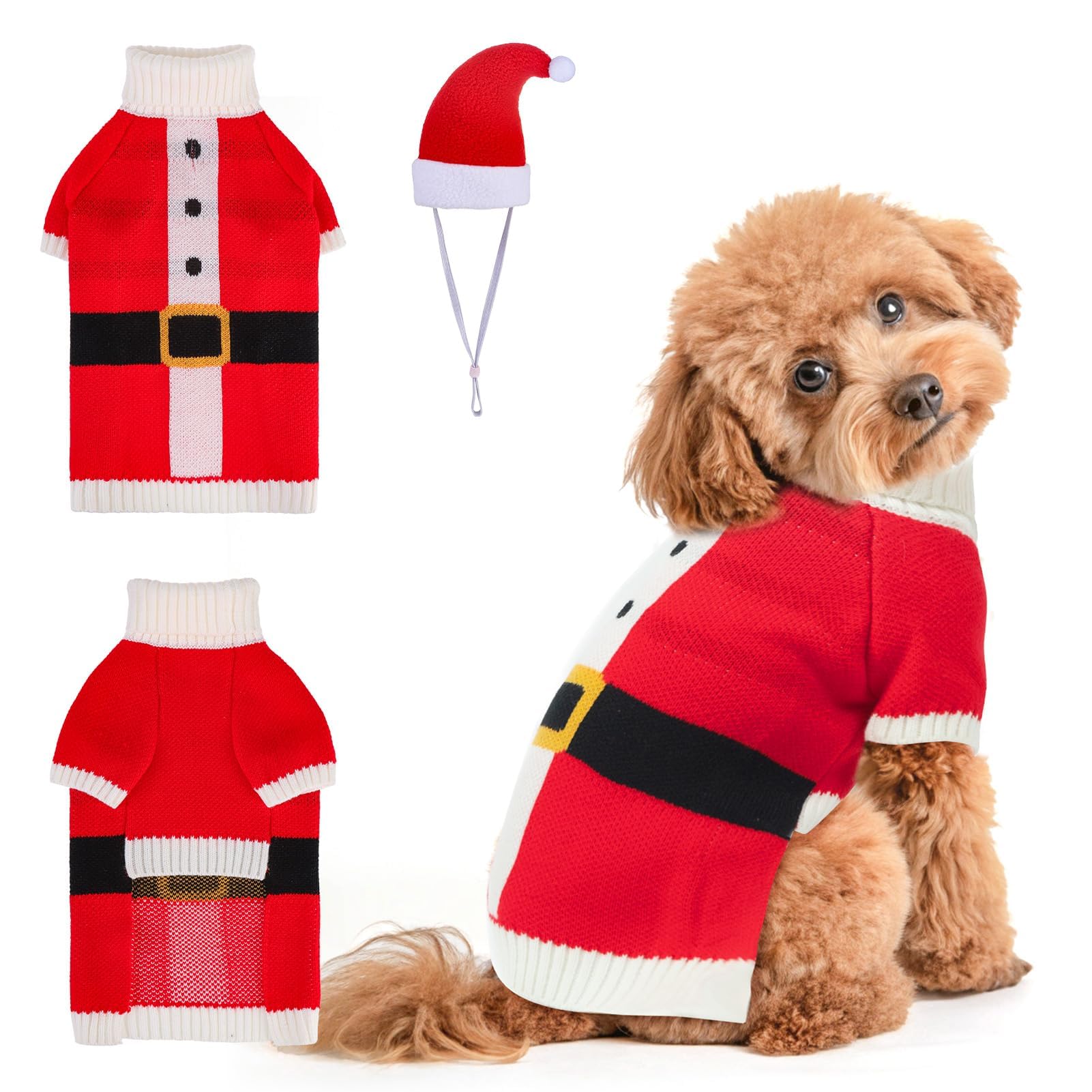 BEAUTYZOO dog Christmas sweater red-santa pattern for festive photos and warm winter strolls