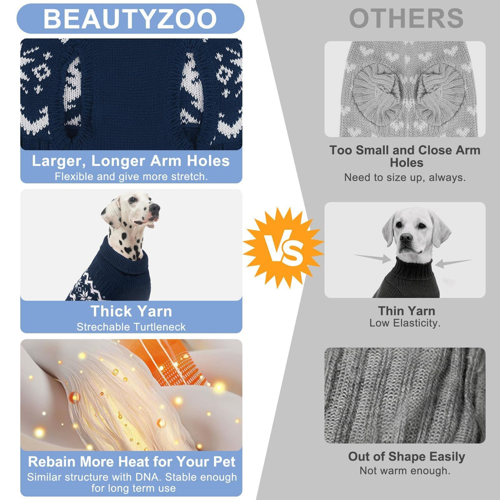 BEAUTYZOO navy knit pullover on dog machine washable for easy care.