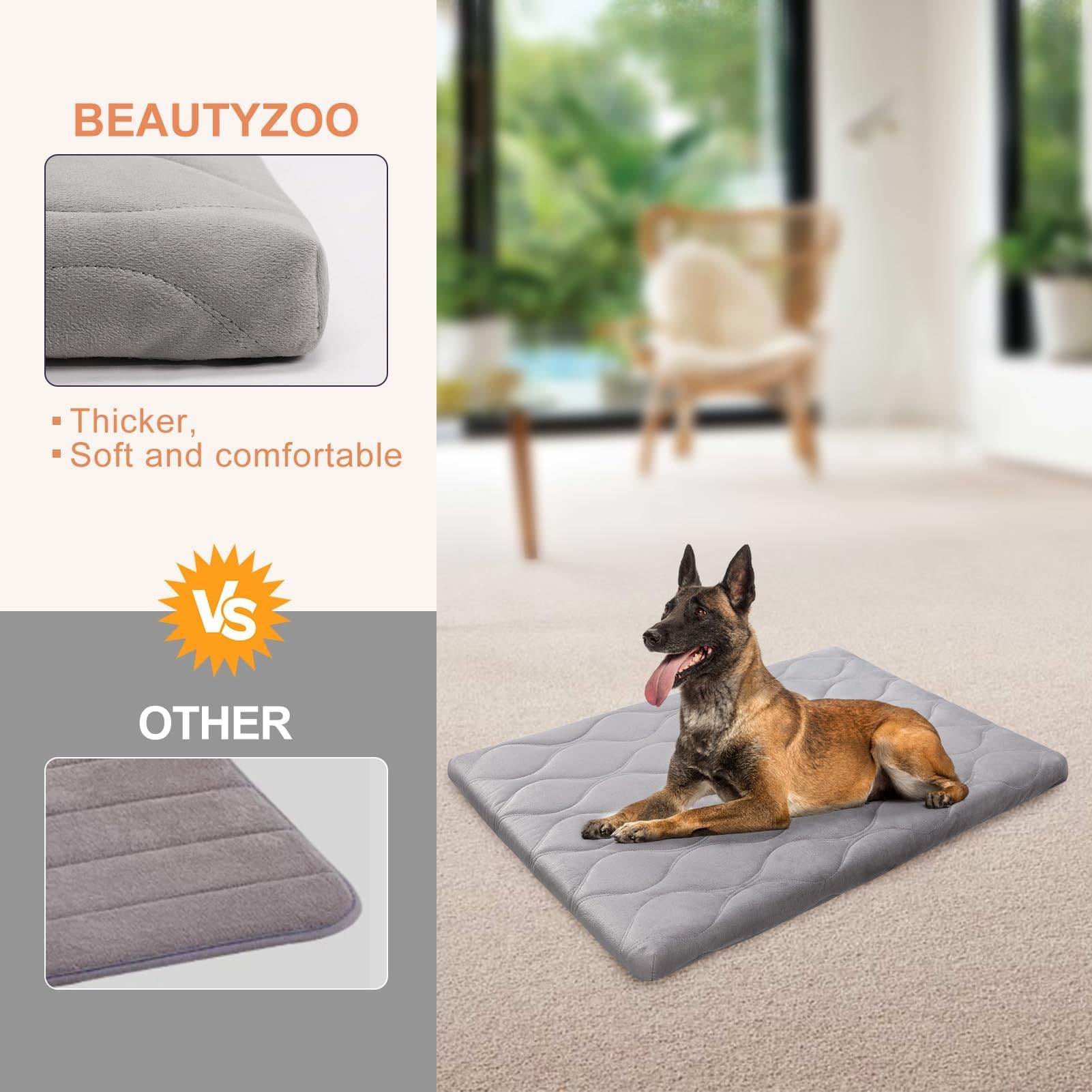 BeautyZoo Dog Crate Pad waterproof layer protects crate floors from accidents.
