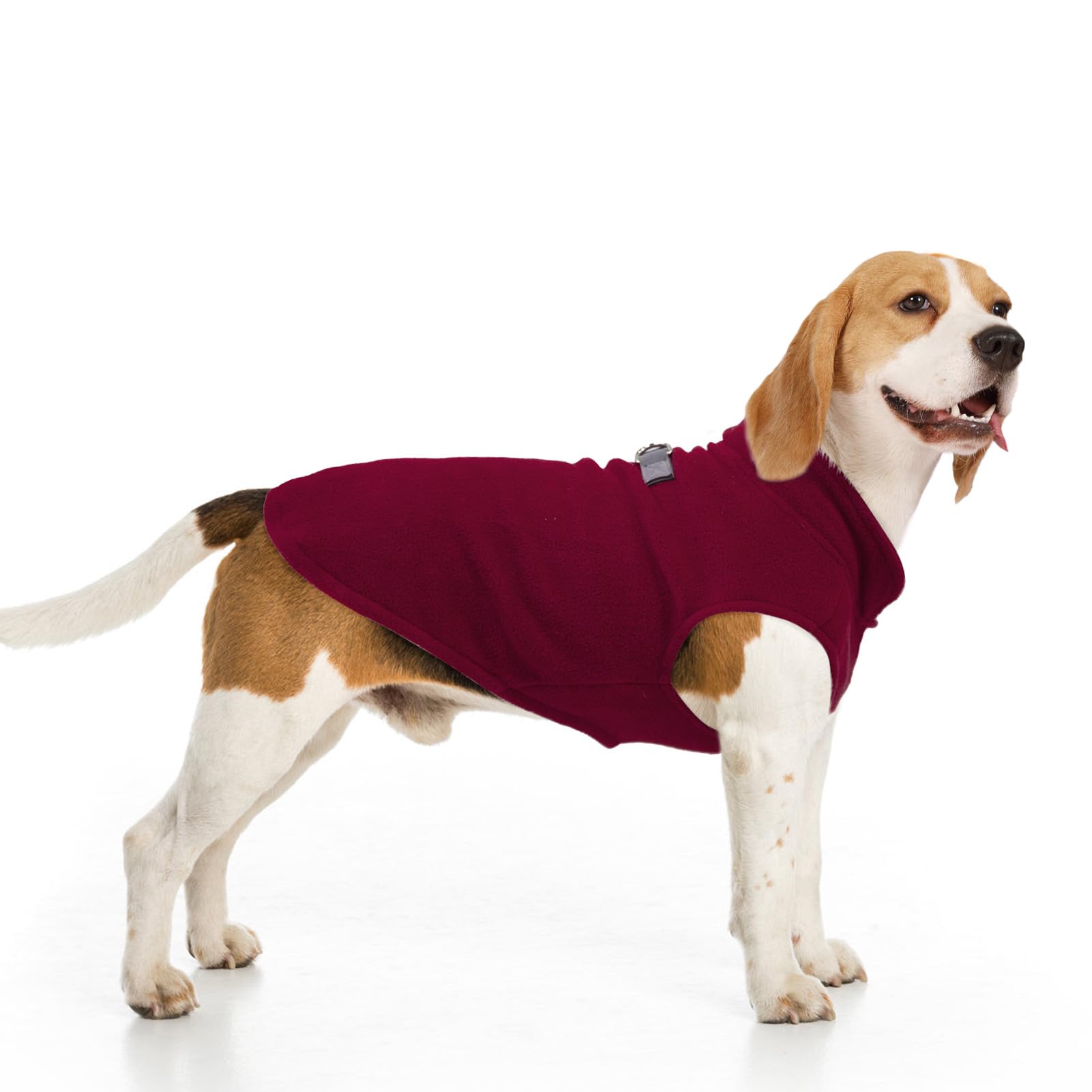 BEAUTYZOO dog fleece vest front view in wine red, cozy warmth for cold walks.