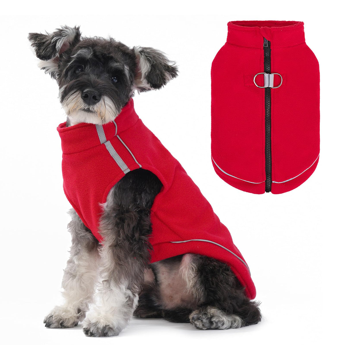 BEAUTYZOO Dog Fleece Vest red front view with easy zip-up for chilly walks