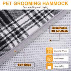 BEAUTYZOO dog hammock safety strap demonstrates secure fit to prevent escapes during grooming