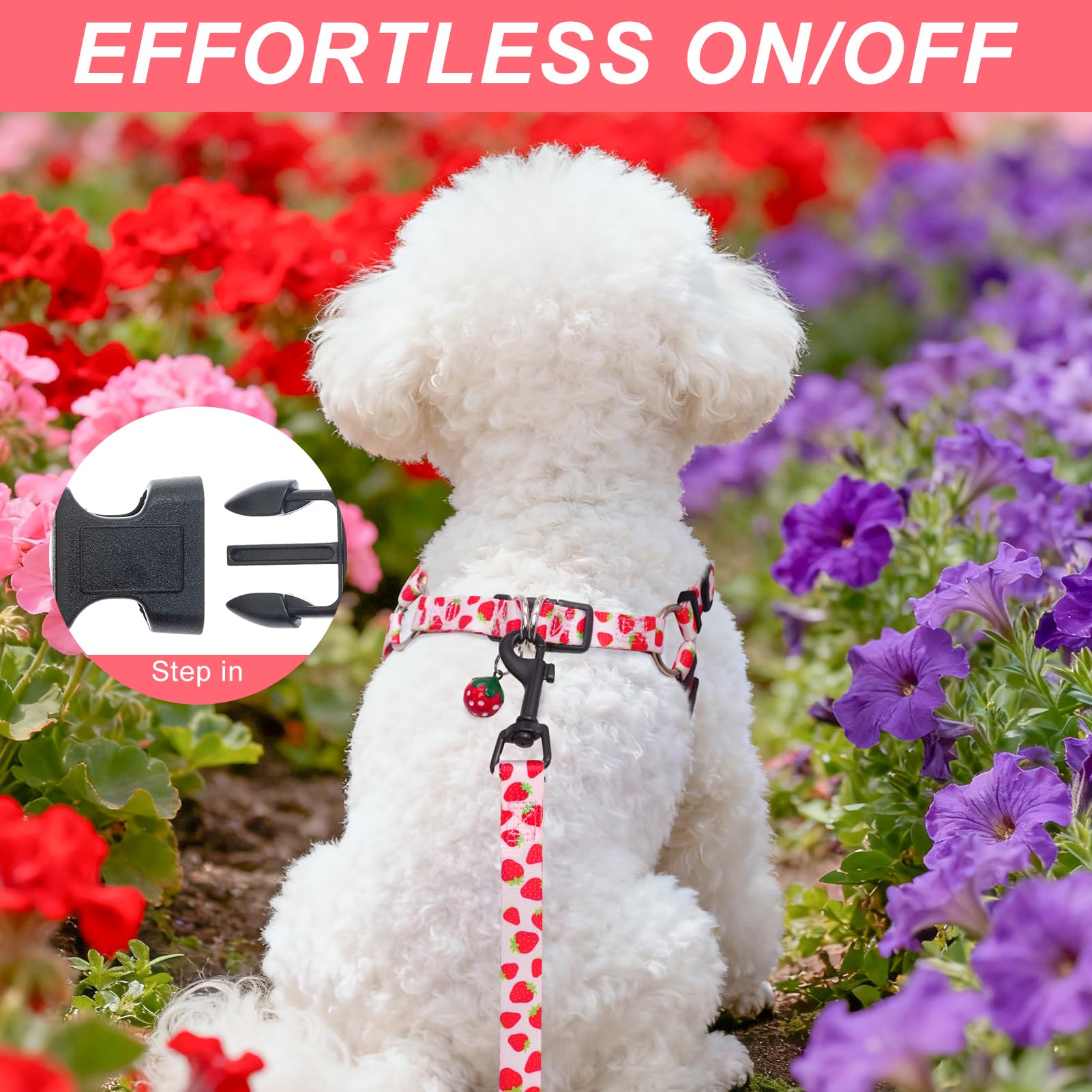 BEAUTYZOO dog harness pink XS chest-strap illustrates no-pull design for breathing