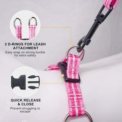 BEAUTYZOO dog harness pink XS side view highlights adjustable straps for comfort