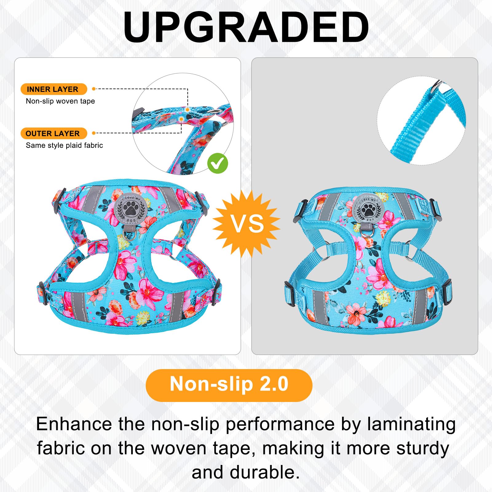 BEAUTYZOO blue harness back view highlighting reflective safety features