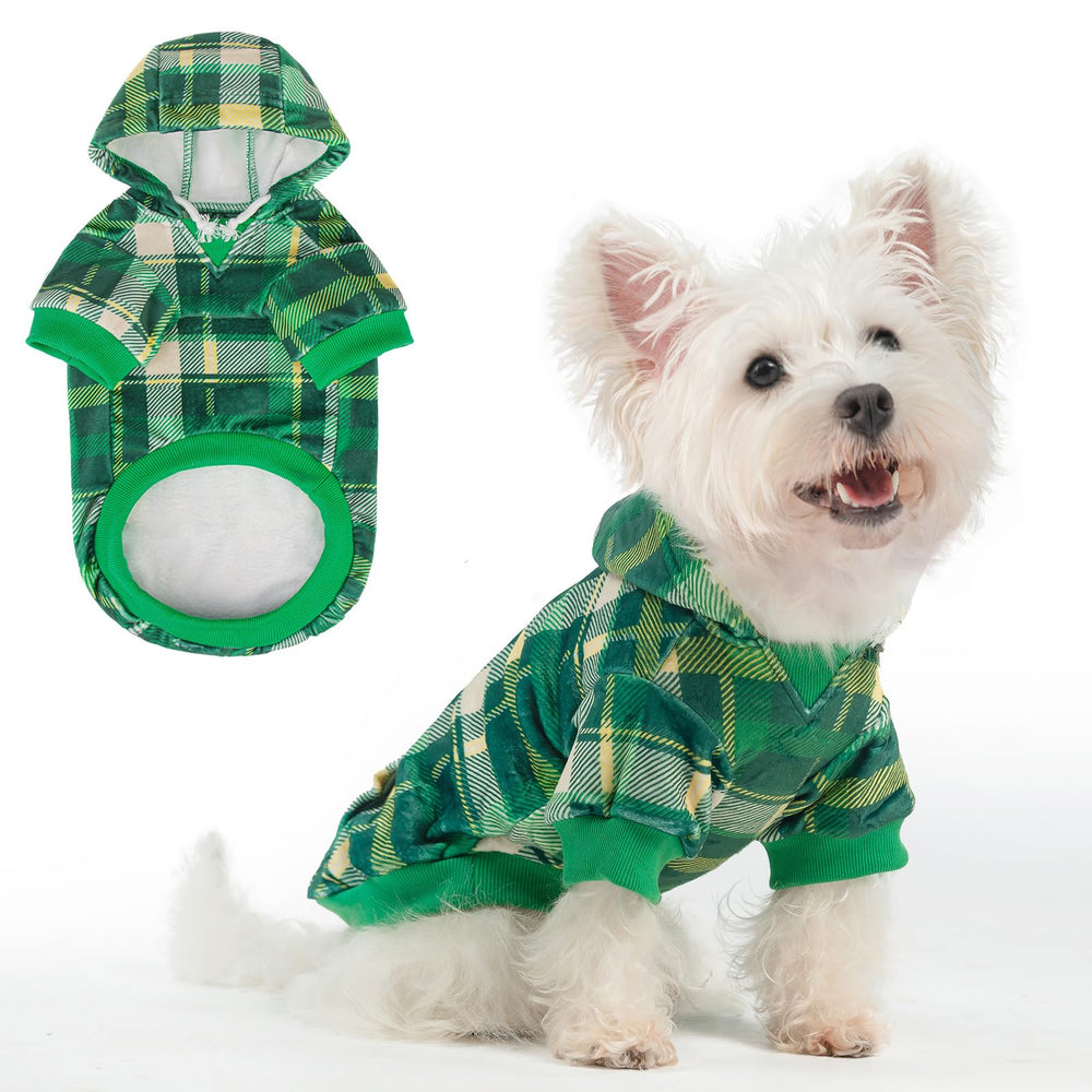 BEAUTYZOO dog hoodie plaid pattern provides warm, stylish comfort for cold walks.