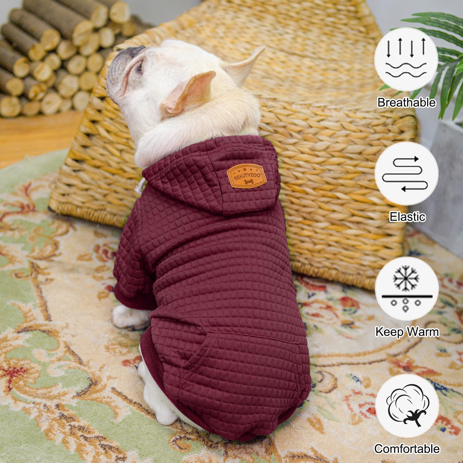 BEAUTYZOO dog hoodie waffle texture for breathable warmth