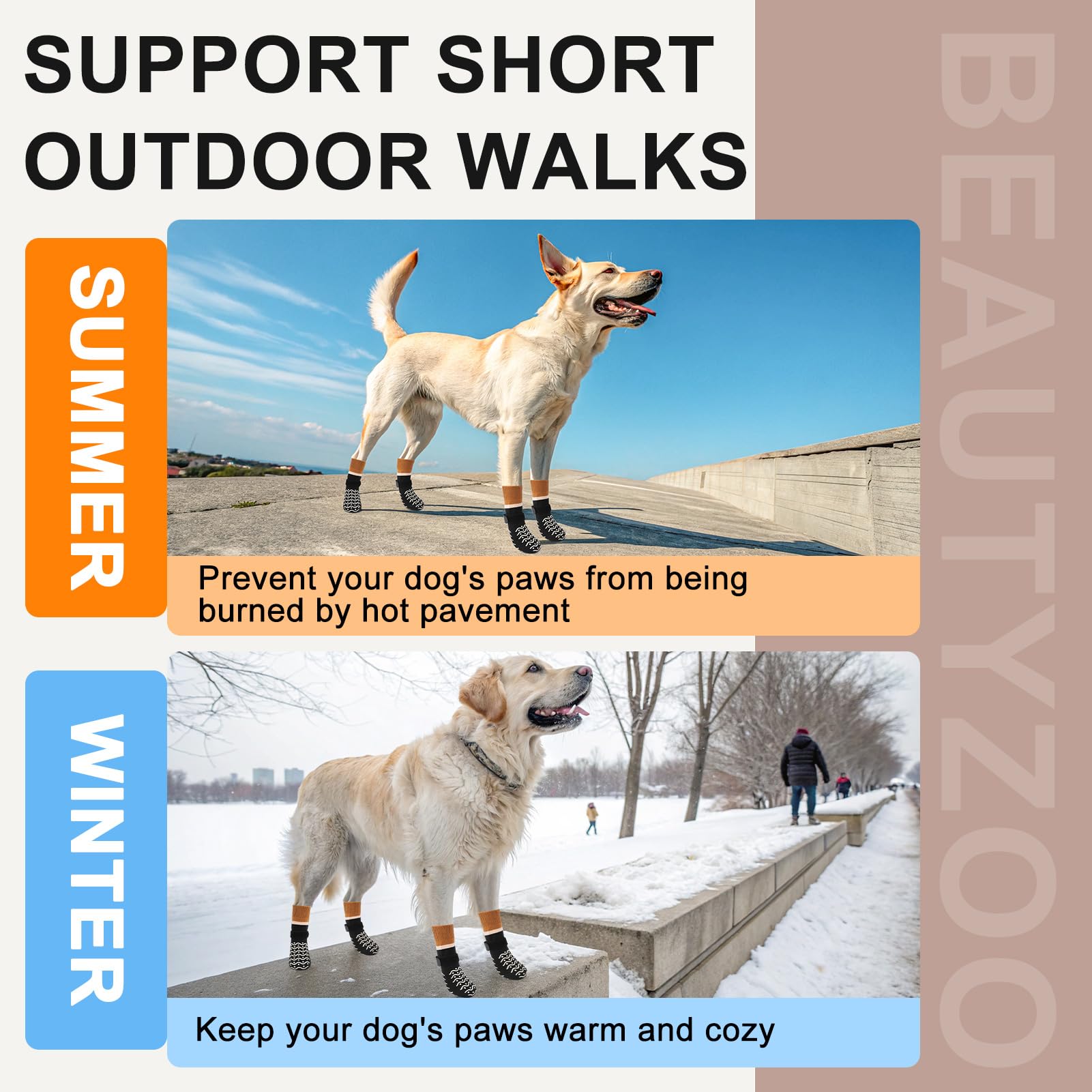 BEAUTYZOO Dog Socks breathable cotton material keeps paws comfortable.
