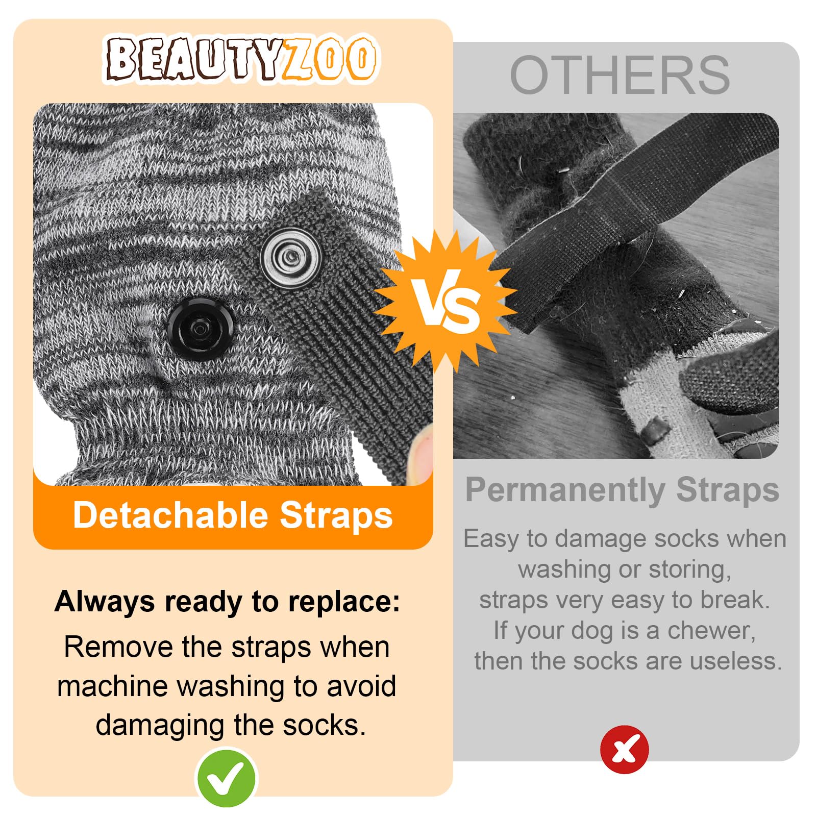 BEAUTYZOO Dog Socks durable design withstands active dogs indoors and outdoors.
