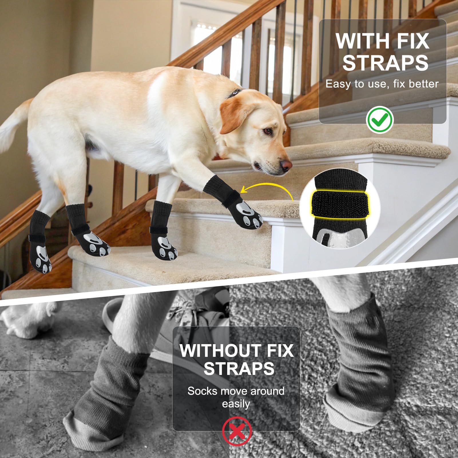 BEAUTYZOO dog socks protect floors and keep paws clean during indoor adventures.