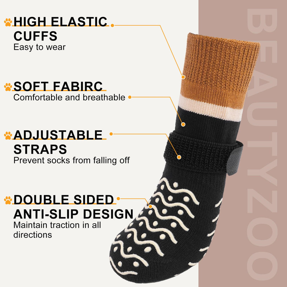 BEAUTYZOO Dog Socks secure-fit for senior dogs with adjustable straps.
