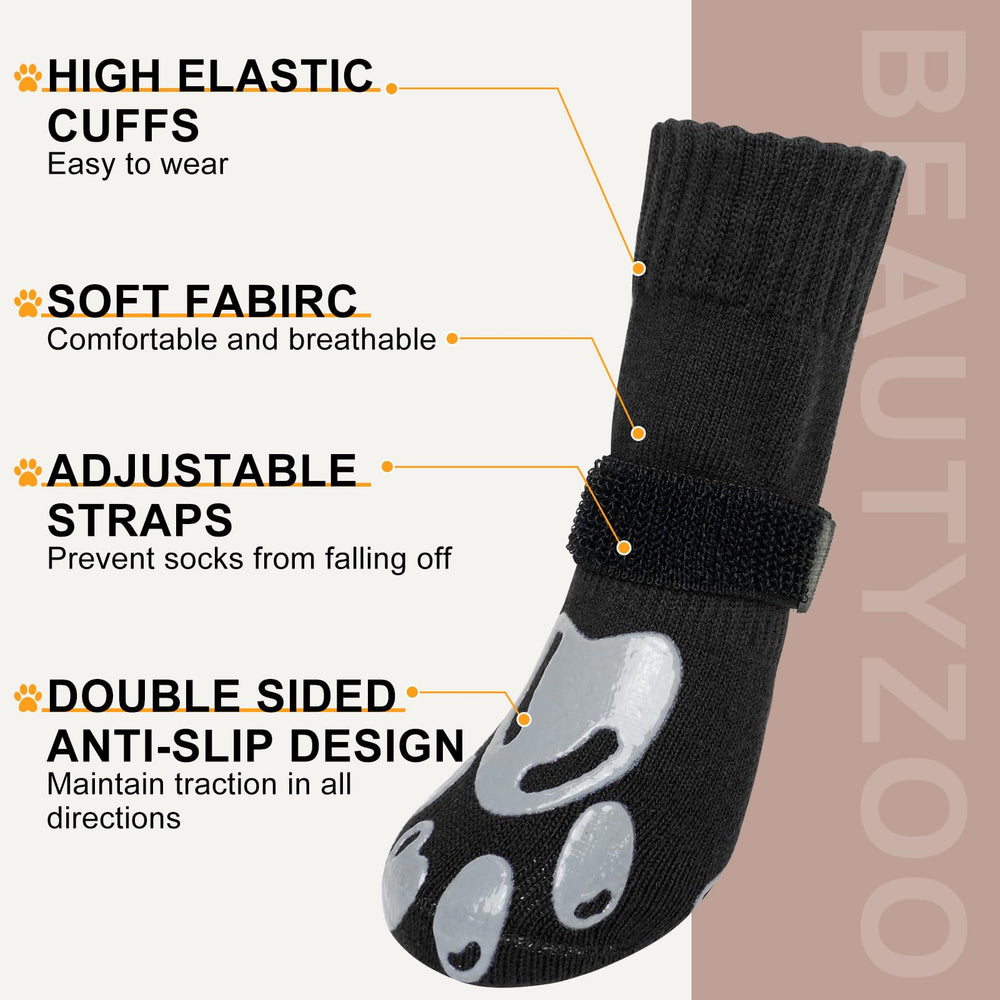 BEAUTYZOO dog socks adjustable strap for secure fit during walks and play.