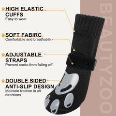 BEAUTYZOO dog socks adjustable strap for secure fit during walks and play.