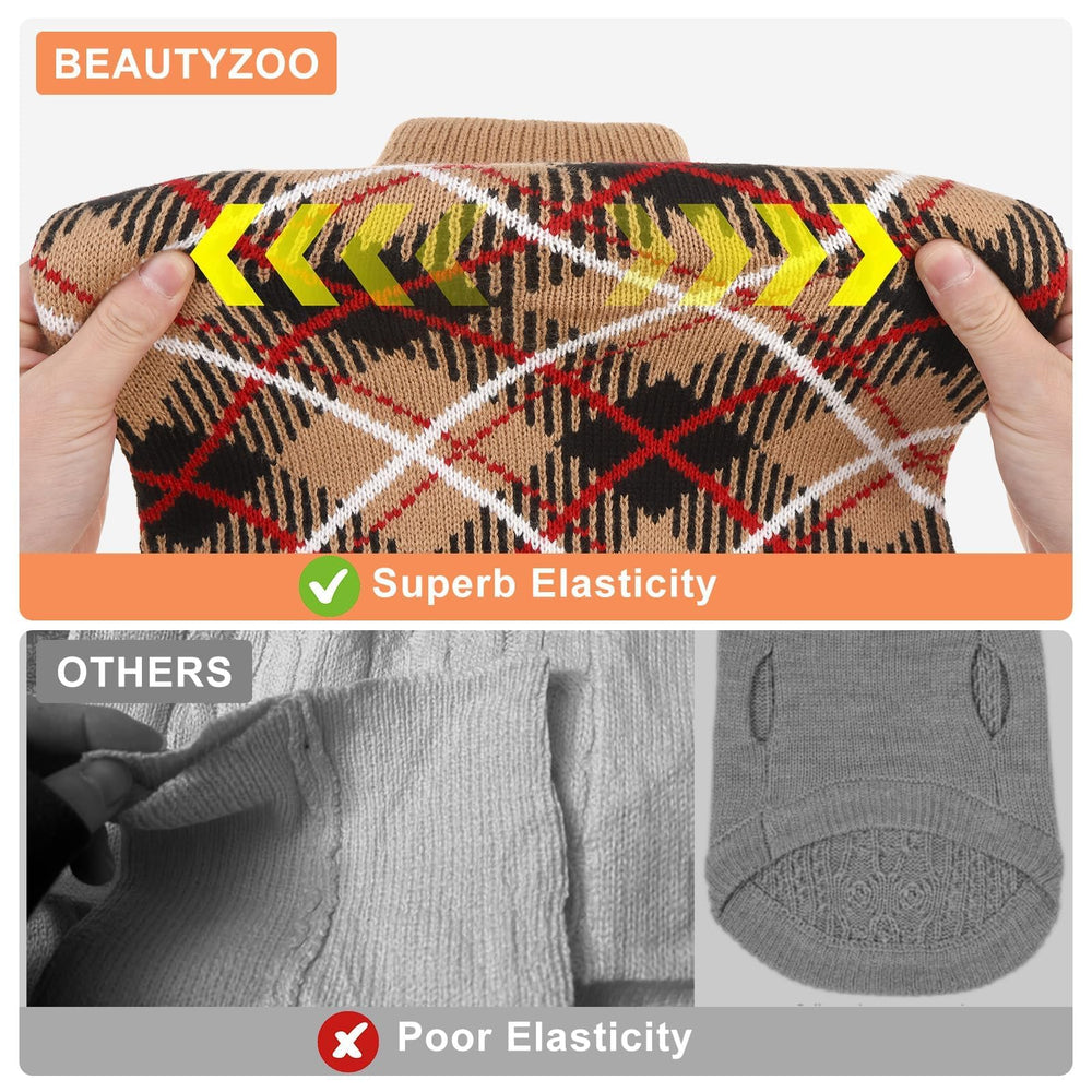 BEAUTYZOO dog sweater outdoors during fall walk adds colorful style.