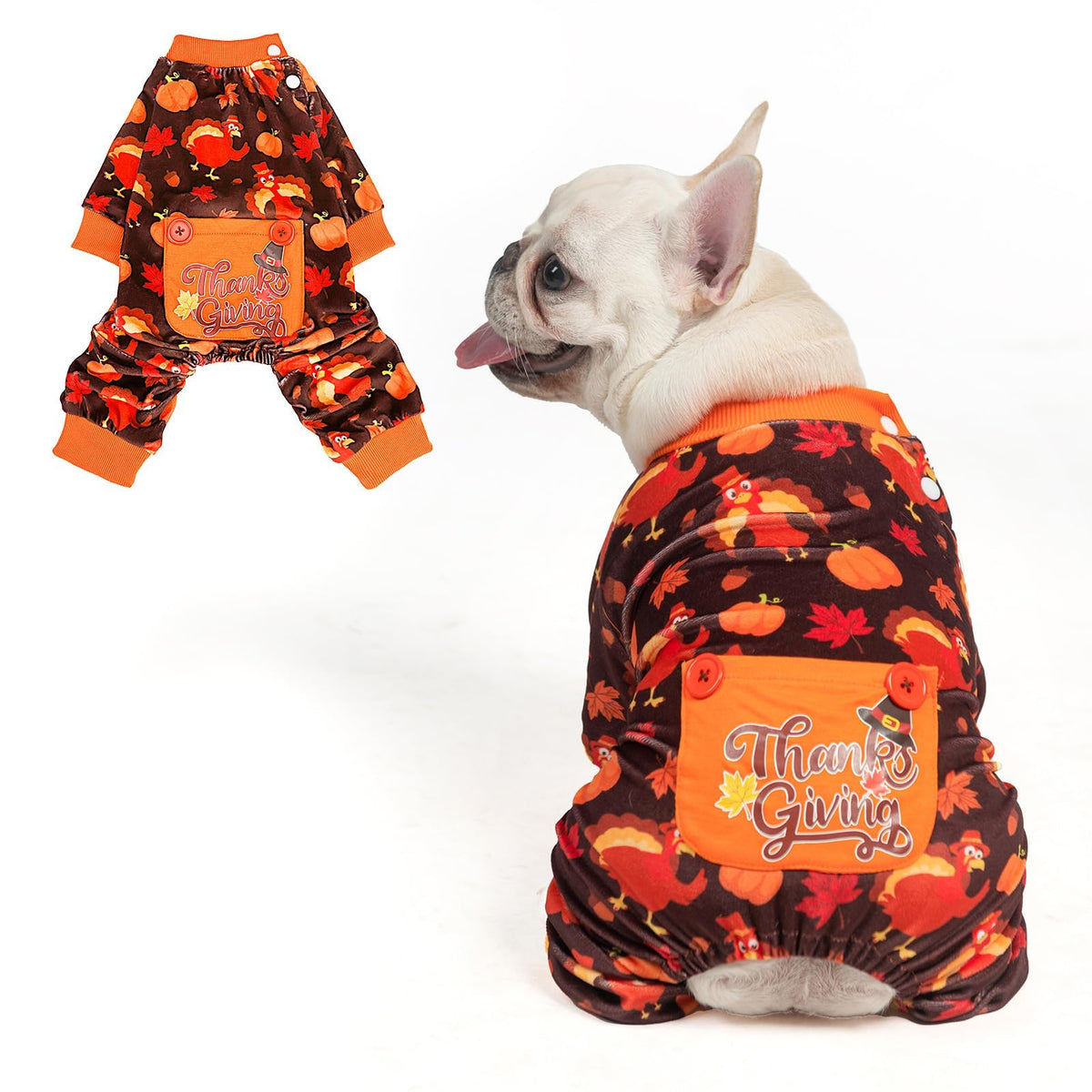 BEAUTYZOO dog Thanksgiving pajamas with ghost-pumpkin design for festive dog outfits.