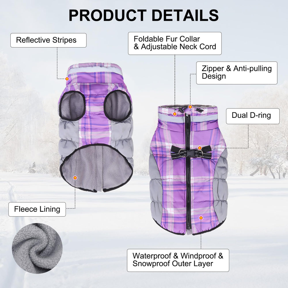 BEAUTYZOO dog winter coat harness-back view showing D-ring leash clip