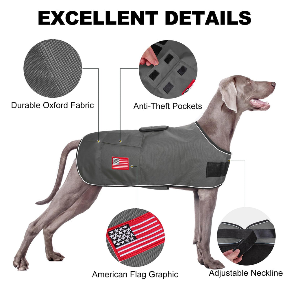 BEAUTYZOO dog winter coat side view with reflective piping boosts nighttime visibility