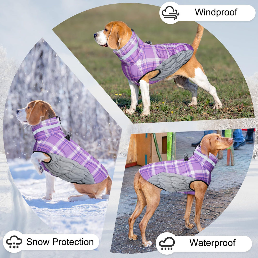 BEAUTYZOO plaid puffer coat highlighting waterproof fabric and cozy fleece lining