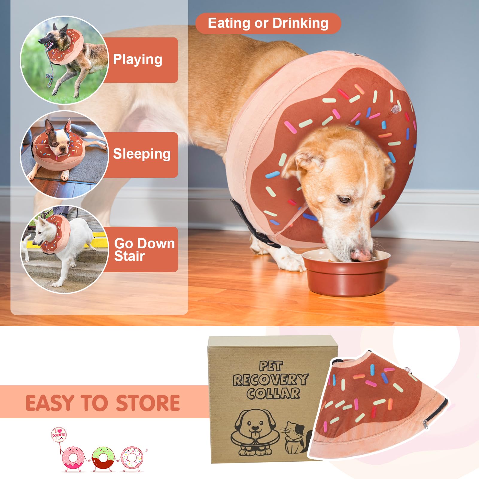 Adjustable strap on BEAUTYZOO donut collar with inner strips for secure fit.