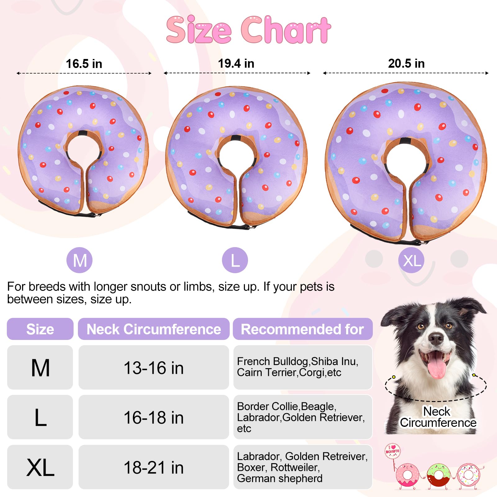BeautyZOO Donut dog cone side view highlights lightweight comfort during feeding and play.