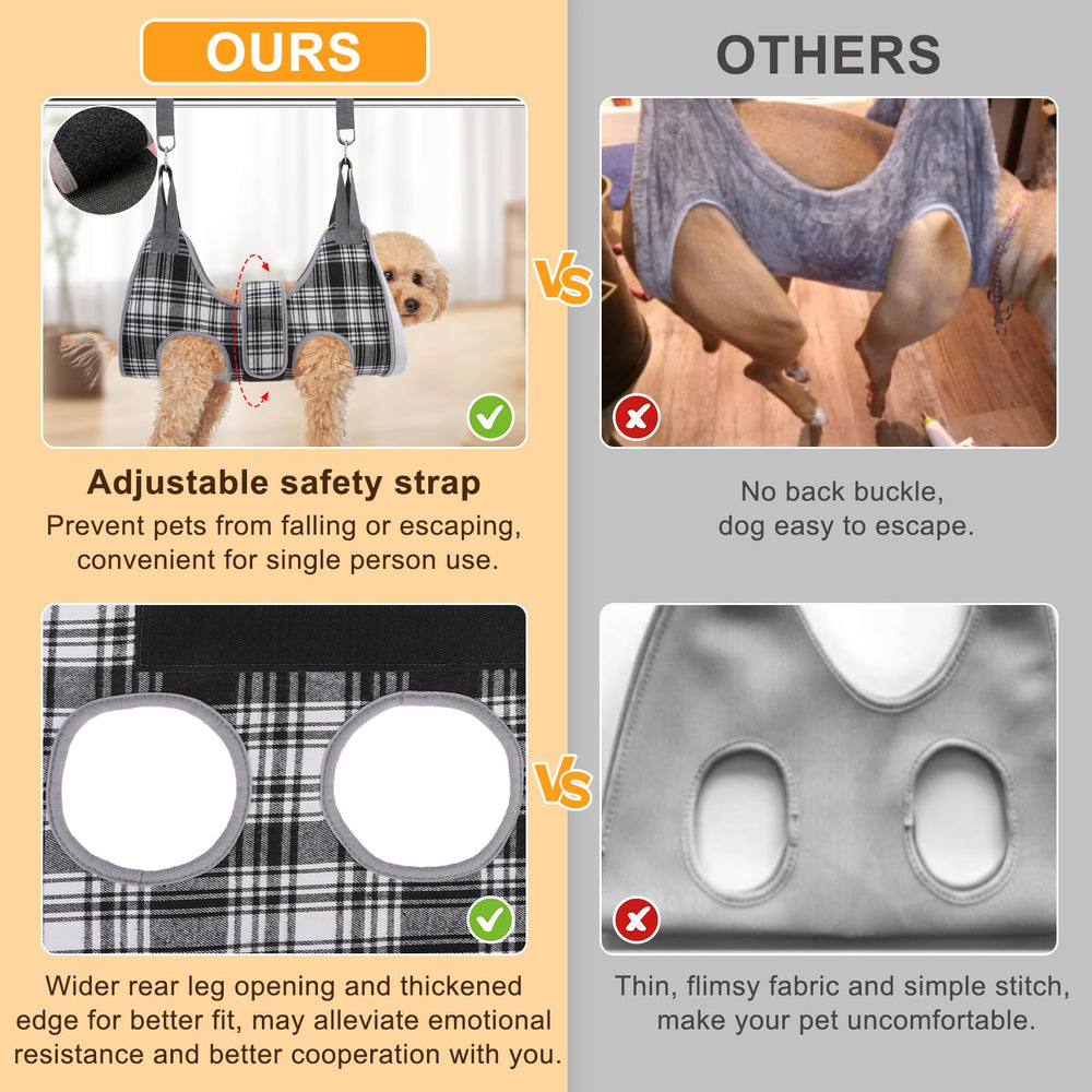 BEAUTYZOO grooming hammock use diagram illustrates versatile at-home grooming scenarios