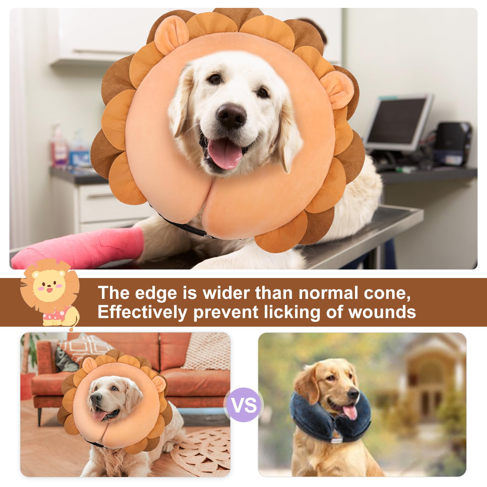 BEAUTYZOO Lion XL donut neck cone worn on a dog for gentle support.