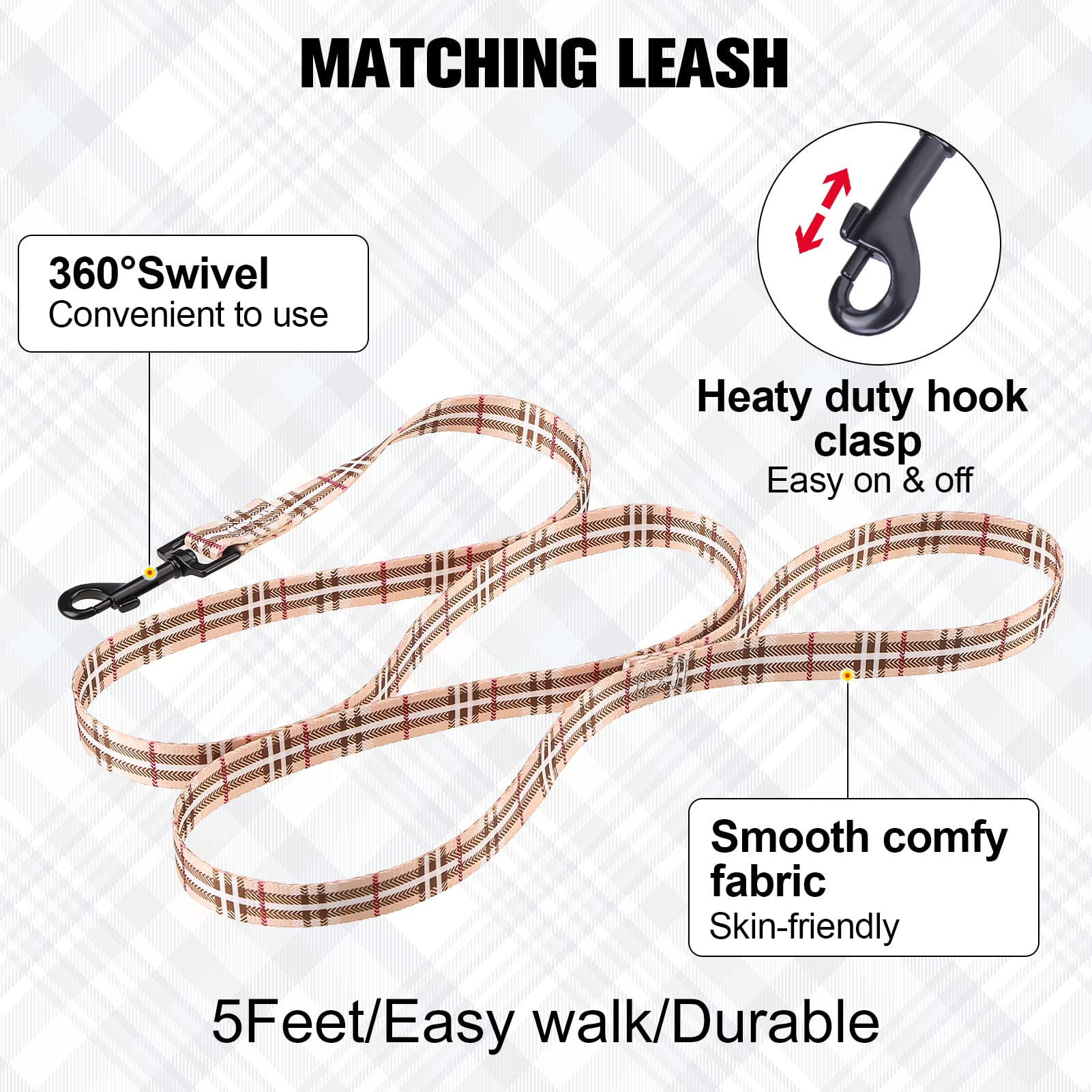 BEAUTYZOO No Pull harness and leash beige 5-foot length for versatile walking.