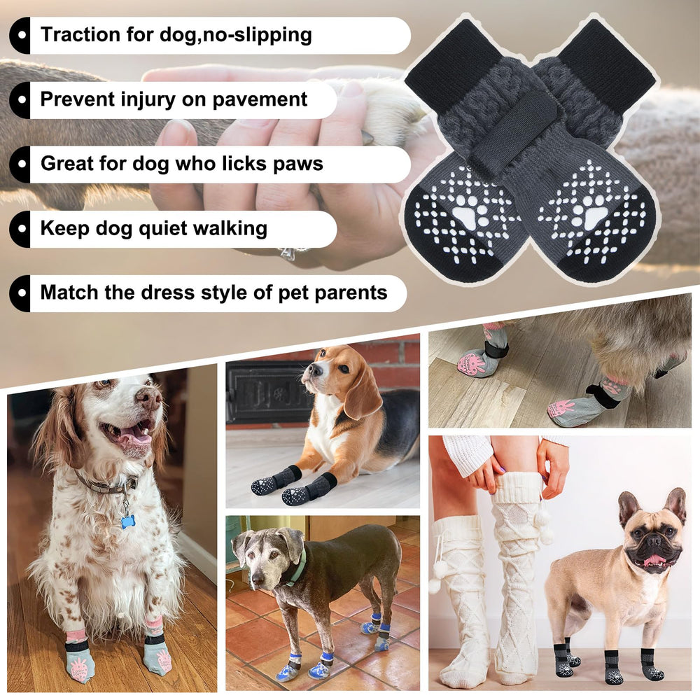 BEAUTYZOO non-slip dog socks with grippy soles improve traction on wood floors.