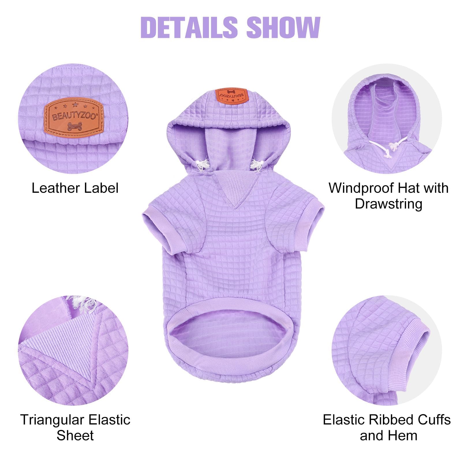 Beautyzoo small dog hoodie waffle texture highlighting breathable warmth and comfort