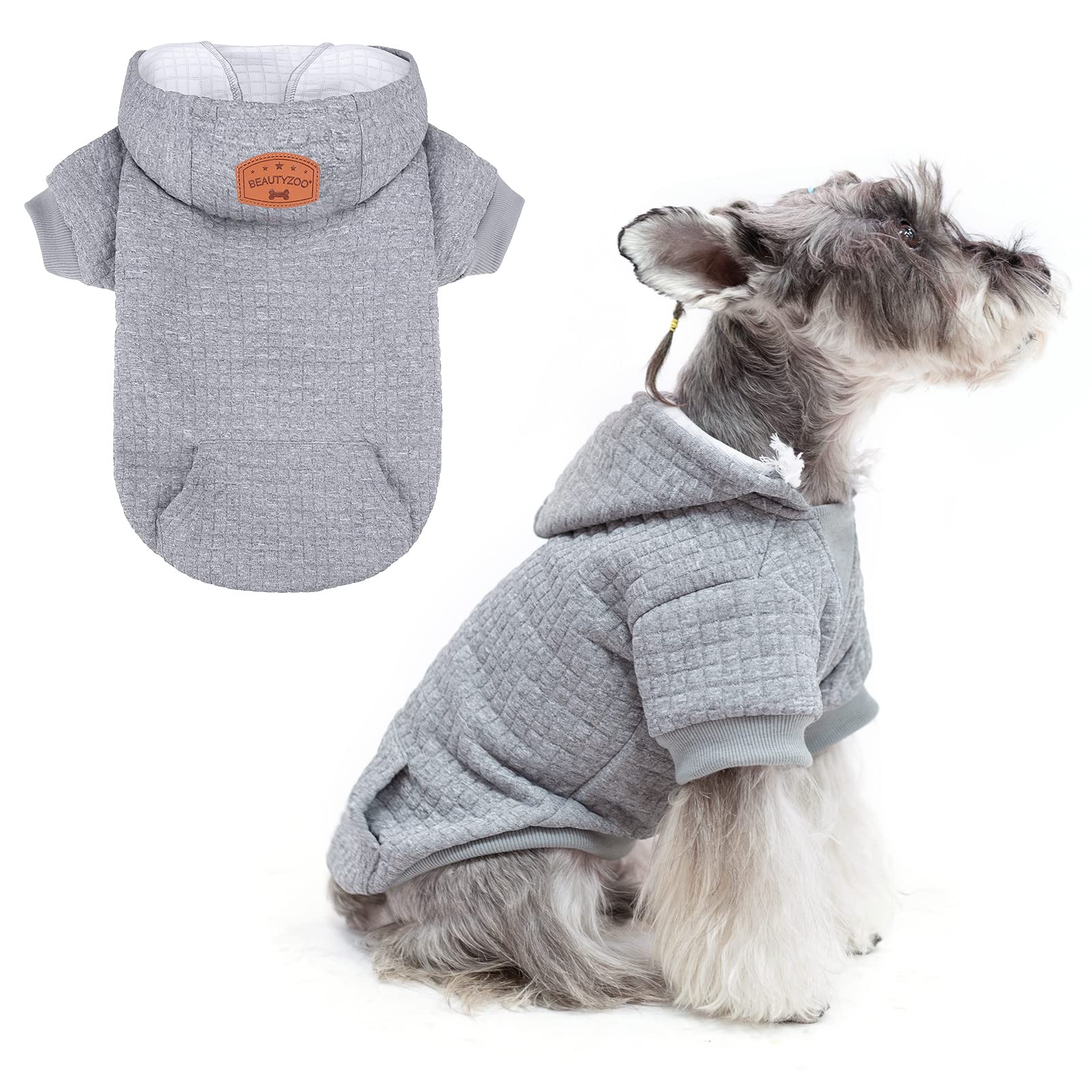 BEAUTYZOO small dog hoodie with pockets for treats and toys.