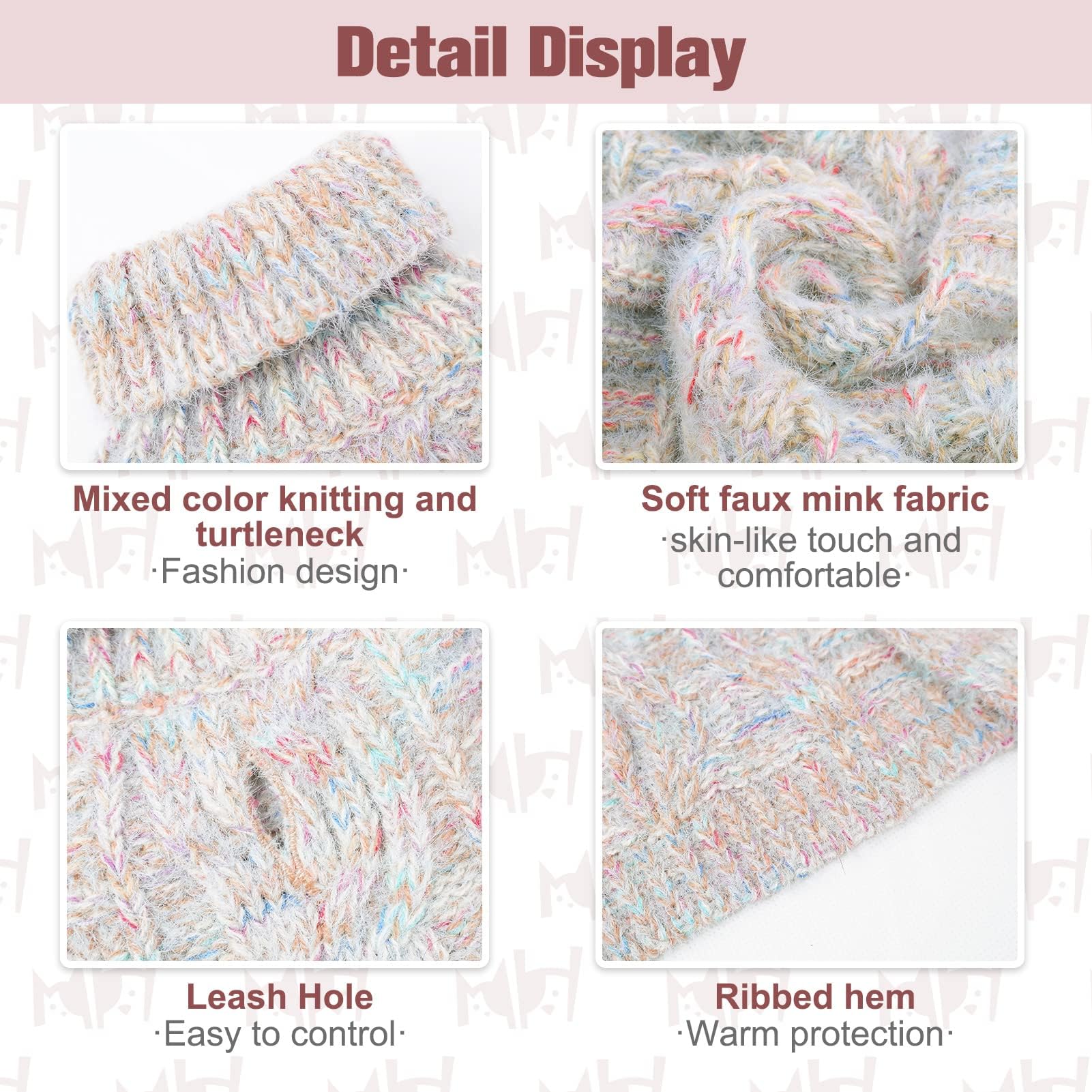 BEAUTYZOO Small Dog Sweater neck rib detail demonstrates snug turtleneck warmth with freedom