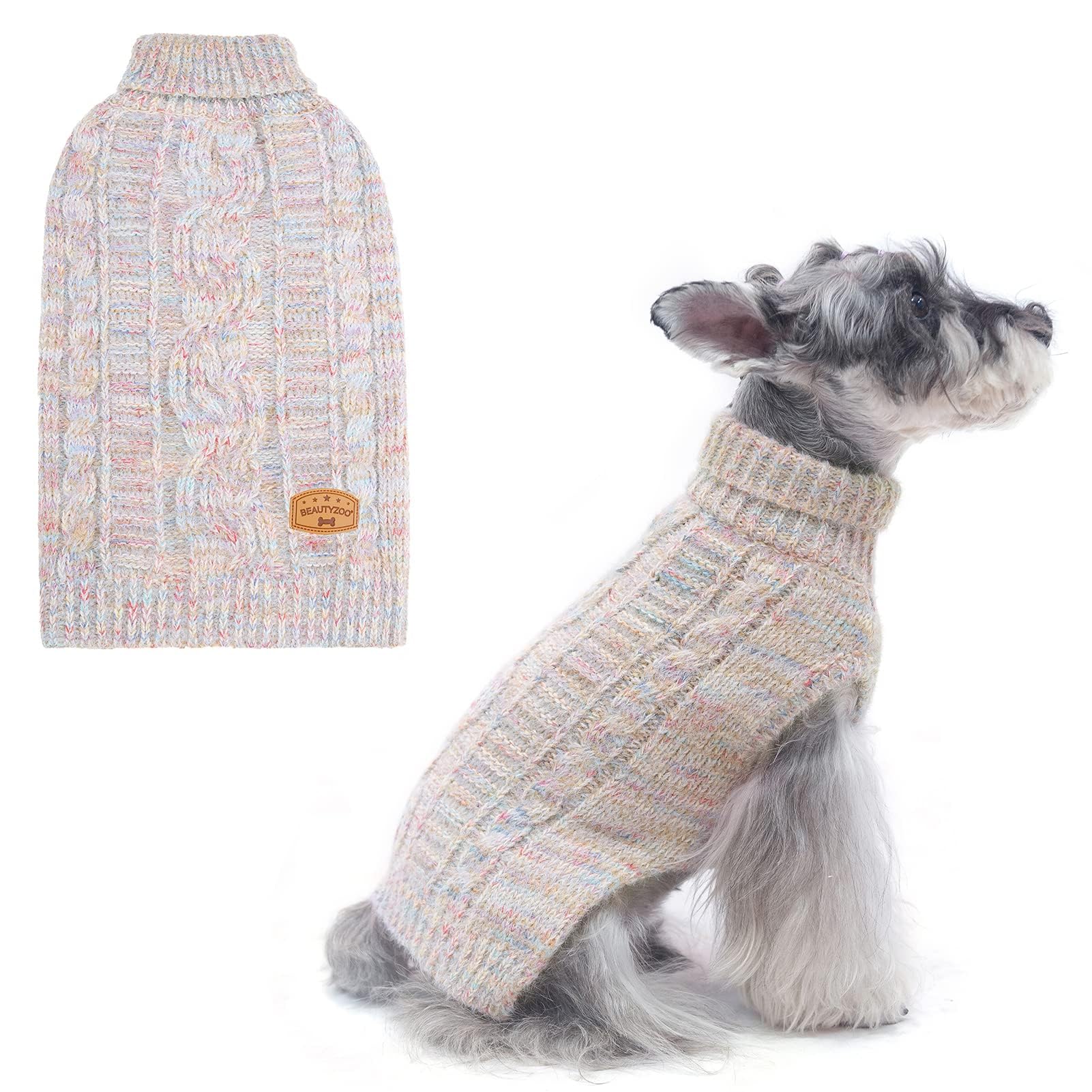 BEAUTYZOO Small Dog Sweater gradient beige close-up shows cozy warmth for chilly walks