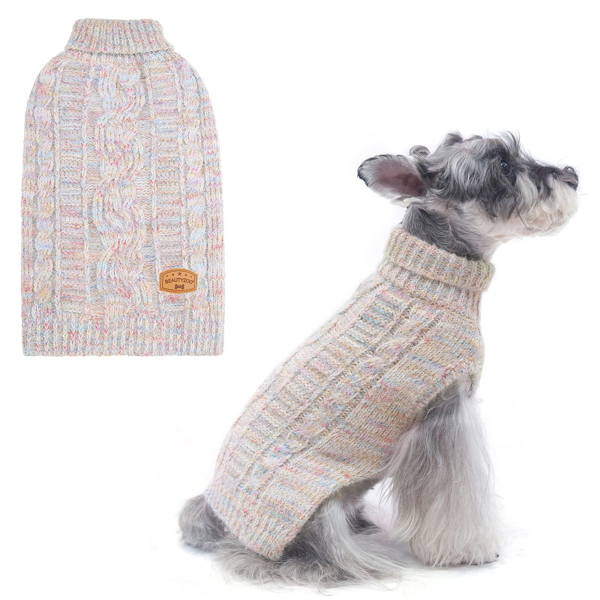 BEAUTYZOO Small Dog Sweater gradient beige close-up shows cozy warmth for chilly walks