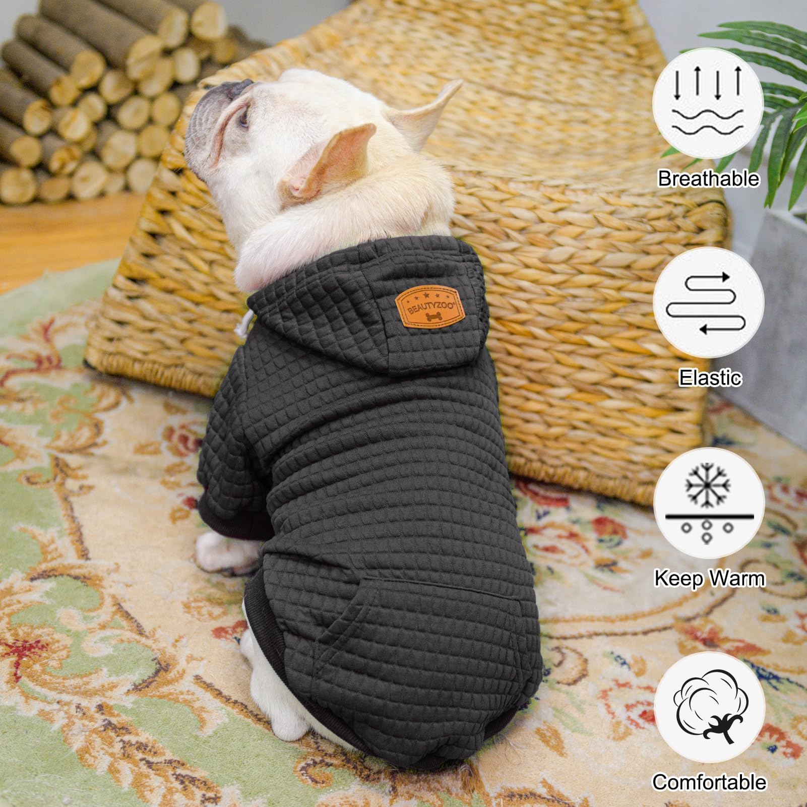 BEAUTYZOO sudadera perro orificio correa, paseo seguro con correa integrada.